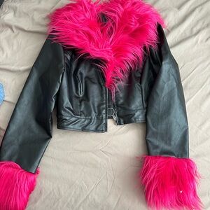 Fuzzy PU leather jacket